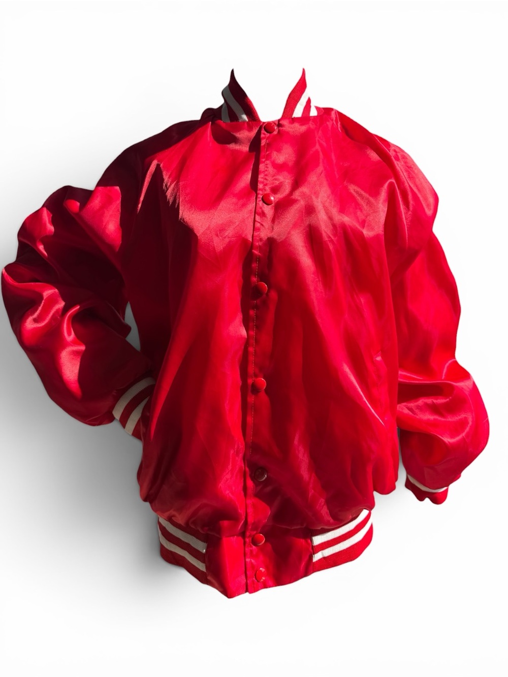 Vintage Red Satin Varsity Bomber Jacket Made in USA